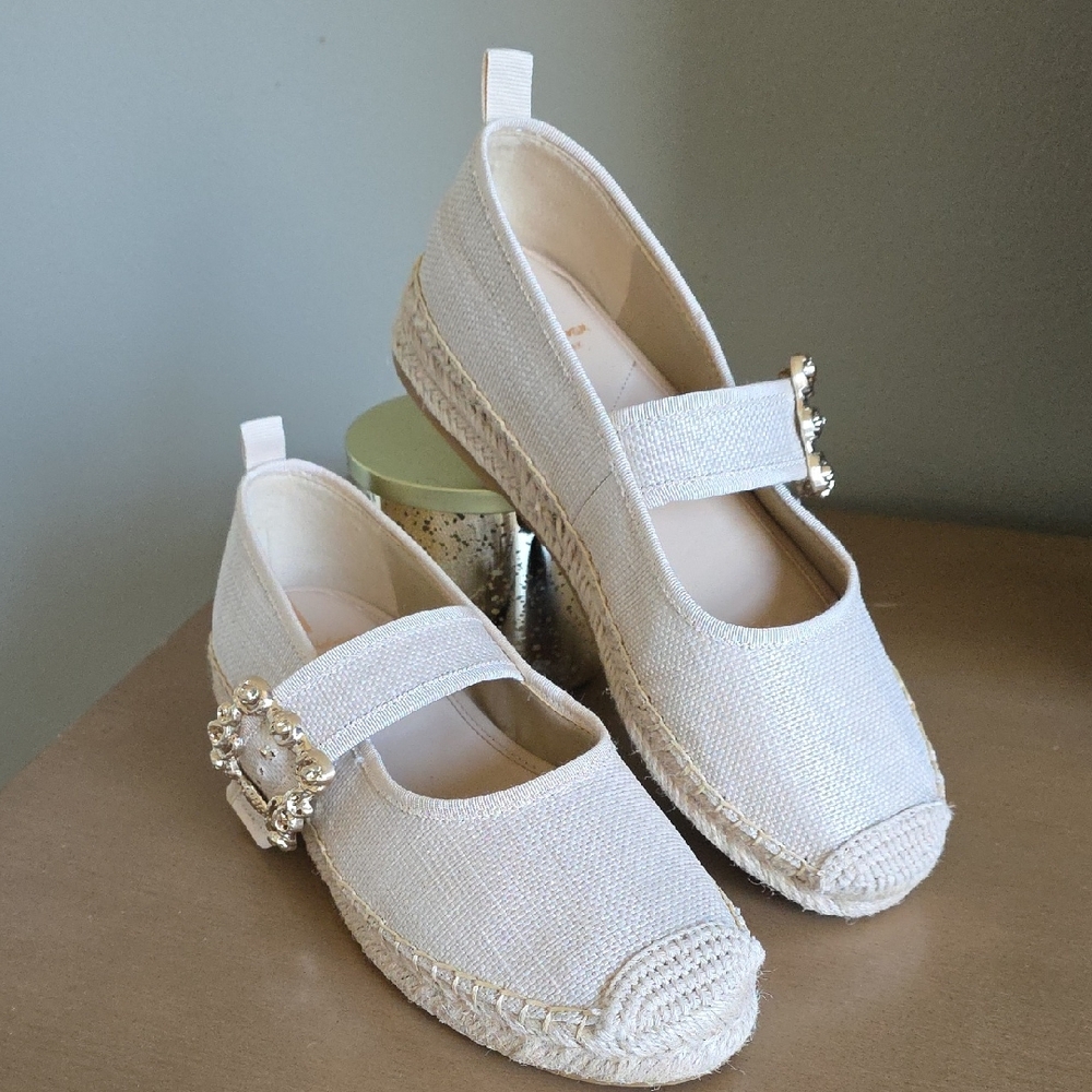 Sam Edelman Cream Espadrille Flats with Embellished Strap